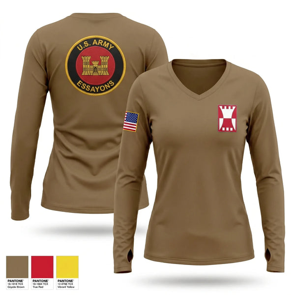 Womens Long Sleeve Vneck Shirt, 855 EUD, Army, Teamtime, Team time, sublimation, custom sports apparel, team uniforms, spirit wear, spiritwear, sports uniforms, custom shirts, team store, custom team store, fundraiser sports, apparel fundraiser