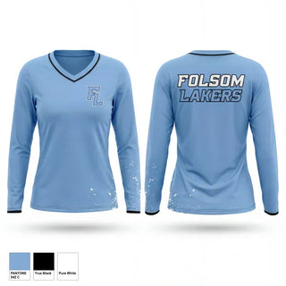 Womens Long Sleeve Vneck Shirt, Folsom Lakers, Baseball, Teamtime, Team time, sublimation, custom sports apparel, team uniforms, spirit wear, spiritwear, sports uniforms, custom shirts, team store, custom team store, fundraiser sports, apparel fundraiser