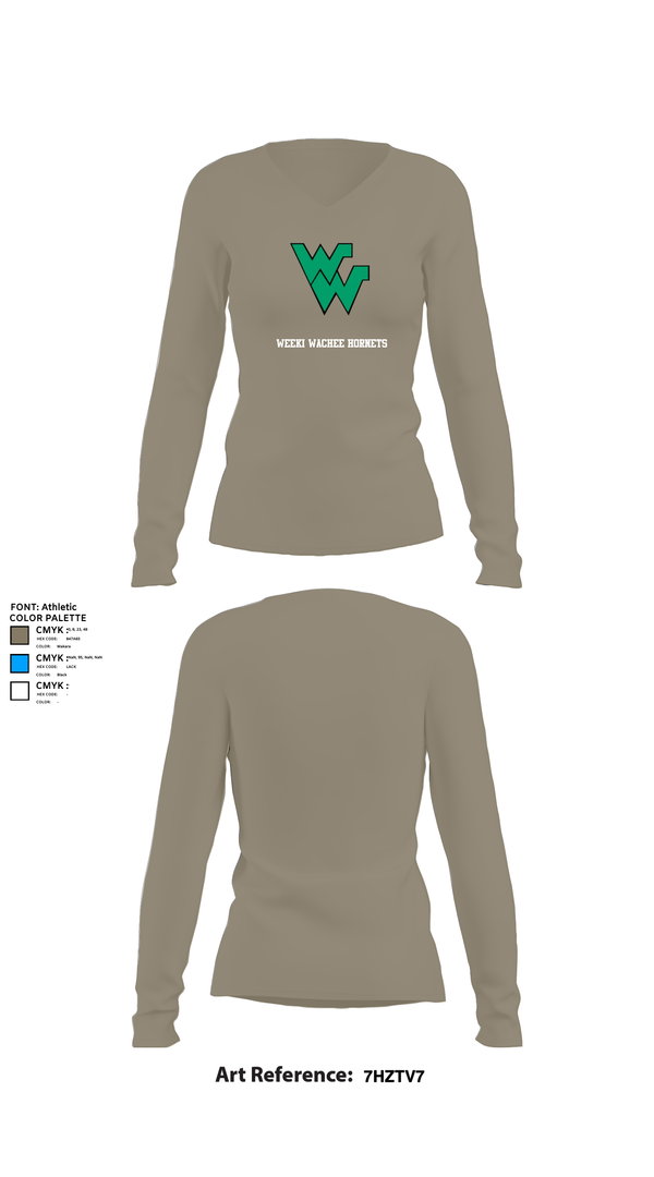 Womens Long Sleeve Vneck Shirt, Weeki Wachee Hornets, Women's Soccer, Teamtime, Team time, sublimation, custom sports apparel, team uniforms, spirit wear, spiritwear, sports uniforms, custom shirts, team store, custom team store, fundraiser sports, apparel fundraiser