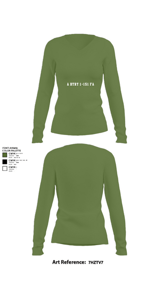 Women's Long Sleeve Vneck Shirt, A BTRY 1-151 FA, National Guard, Teamtime, Team time, sublimation, custom sports apparel, team uniforms, spirit wear, spiritwear, sports uniforms, custom shirts, team store, custom team store, fundraiser sports, apparel fundraiser