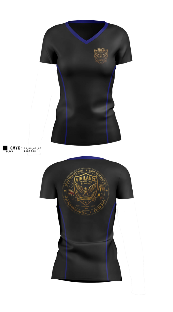 Womens Short Sleeve Vneck Shirt, Vigilance Protection Services, , Teamtime, Team time, sublimation, custom sports apparel, team uniforms, spirit wear, spiritwear, sports uniforms, custom shirts, team store, custom team store, fundraiser sports, apparel fundraiser