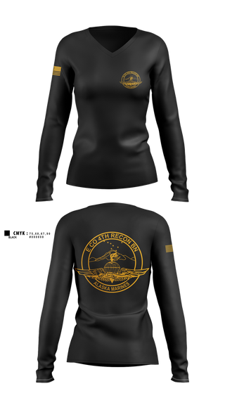 Womens Long Sleeve Vneck Shirt, E co 4th recon bn, Marines, Teamtime, Team time, sublimation, custom sports apparel, team uniforms, spirit wear, spiritwear, sports uniforms, custom shirts, team store, custom team store, fundraiser sports, apparel fundraiser
