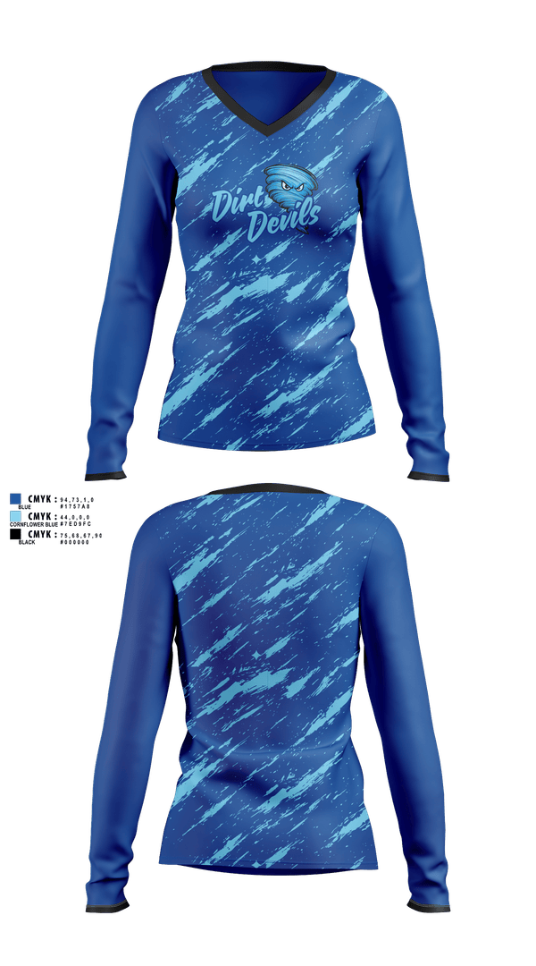 Womens Long Sleeve Vneck Shirt, Dirt Devils, Softball, Teamtime, Team time, sublimation, custom sports apparel, team uniforms, spirit wear, spiritwear, sports uniforms, custom shirts, team store, custom team store, fundraiser sports, apparel fundraiser