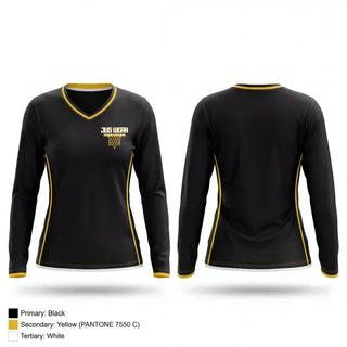 Womens Long Sleeve Vneck Shirt, Jus Werk, Men's Basketball, Teamtime, Team time, sublimation, custom sports apparel, team uniforms, spirit wear, spiritwear, sports uniforms, custom shirts, team store, custom team store, fundraiser sports, apparel fundraiser