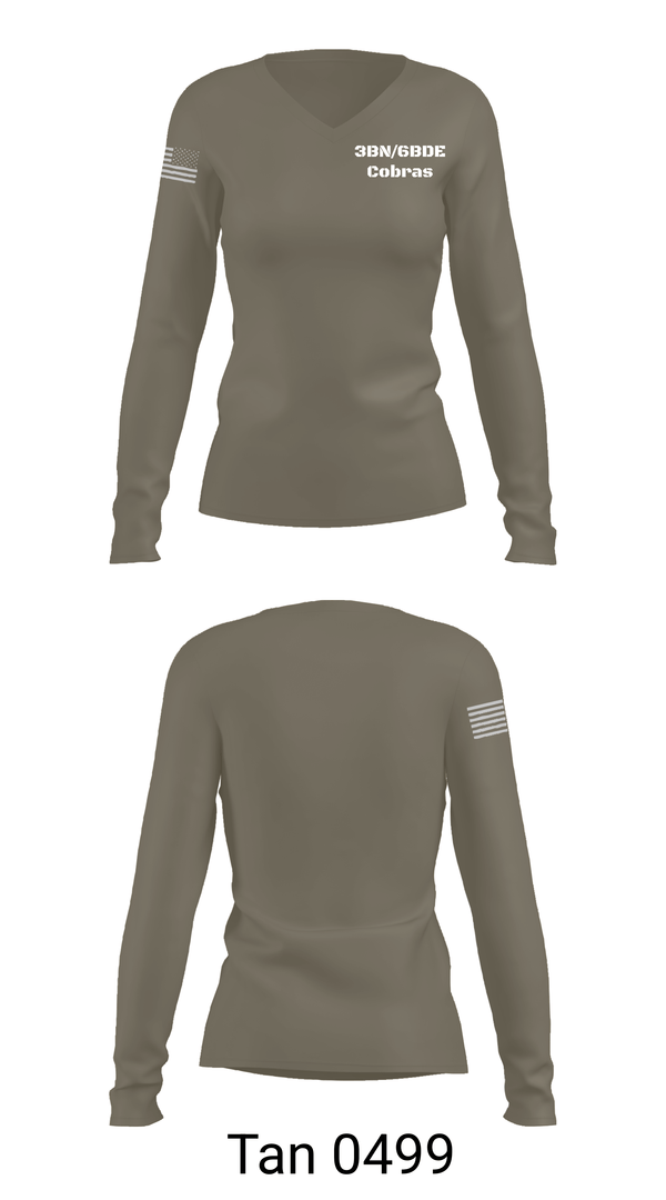 Womens Long Sleeve Vneck Shirt, 3BN/6BDE Cobras, Army, Teamtime, Team time, sublimation, custom sports apparel, team uniforms, spirit wear, spiritwear, sports uniforms, custom shirts, team store, custom team store, fundraiser sports, apparel fundraiser