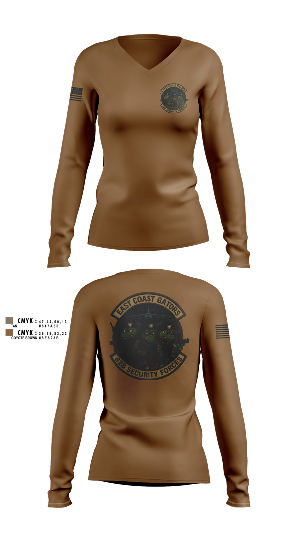 Womens Long Sleeve Vneck Shirt, 628 Security Forces, Air Force, Teamtime, Team time, sublimation, custom sports apparel, team uniforms, spirit wear, spiritwear, sports uniforms, custom shirts, team store, custom team store, fundraiser sports, apparel fundraiser