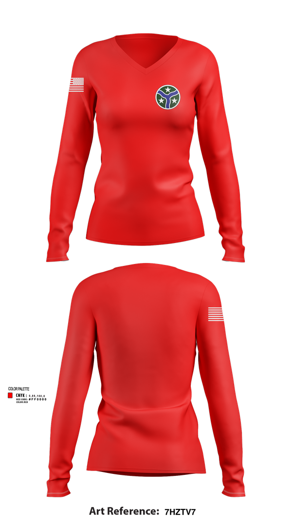 Womens Long Sleeve Vneck Shirt, 278th Armored Cavalry Regiment, National Guard, Teamtime, Team time, sublimation, custom sports apparel, team uniforms, spirit wear, spiritwear, sports uniforms, custom shirts, team store, custom team store, fundraiser sports, apparel fundraiser