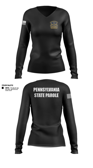 Womens Long Sleeve Vneck Shirt, Pennsylvania State Parole, Police, Teamtime, Team time, sublimation, custom sports apparel, team uniforms, spirit wear, spiritwear, sports uniforms, custom shirts, team store, custom team store, fundraiser sports, apparel fundraiser