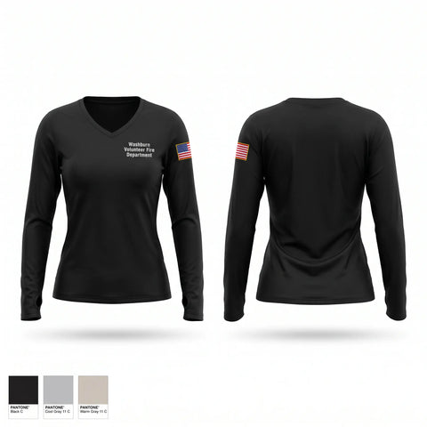 Womens Long Sleeve Vneck Shirt, Washburn Volunteer Fire Department, Fire Department, Teamtime, Team time, sublimation, custom sports apparel, team uniforms, spirit wear, spiritwear, sports uniforms, custom shirts, team store, custom team store, fundraiser sports, apparel fundraiser