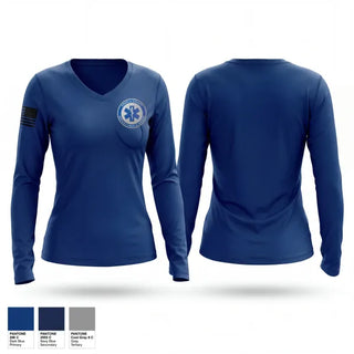 Womens Long Sleeve Vneck Shirt, Powell County ems, EMS/EMT, Teamtime, Team time, sublimation, custom sports apparel, team uniforms, spirit wear, spiritwear, sports uniforms, custom shirts, team store, custom team store, fundraiser sports, apparel fundraiser