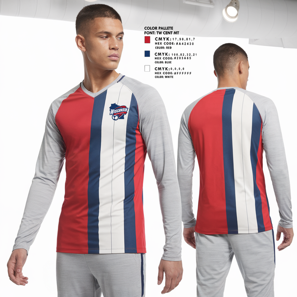 Womens Long Sleeve Vneck Shirt, Wisconsin Youth Soccer Association, Men's Soccer, Teamtime, Team time, sublimation, custom sports apparel, team uniforms, spirit wear, spiritwear, sports uniforms, custom shirts, team store, custom team store, fundraiser sports, apparel fundraiser