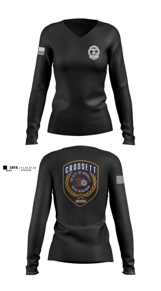 Womens Long Sleeve Vneck Shirt, Crossett Police Department, Police, Teamtime, Team time, sublimation, custom sports apparel, team uniforms, spirit wear, spiritwear, sports uniforms, custom shirts, team store, custom team store, fundraiser sports, apparel fundraiser