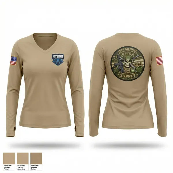 Womens Long Sleeve Vneck Shirt, 15TH MI, Army, Teamtime, Team time, sublimation, custom sports apparel, team uniforms, spirit wear, spiritwear, sports uniforms, custom shirts, team store, custom team store, fundraiser sports, apparel fundraiser