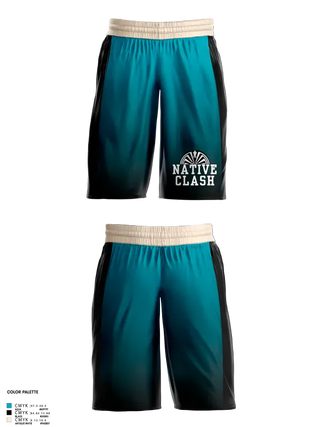 Mens Basketball Shorts, Native Clash, Men's Basketball, Teamtime, Team time, sublimation, custom sports apparel, team uniforms, spirit wear, spiritwear, sports uniforms, custom shirts, team store, custom team store, fundraiser sports, apparel fundraiser