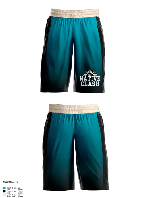 Mens Basketball Shorts, Native Clash, Men's Basketball, Teamtime, Team time, sublimation, custom sports apparel, team uniforms, spirit wear, spiritwear, sports uniforms, custom shirts, team store, custom team store, fundraiser sports, apparel fundraiser