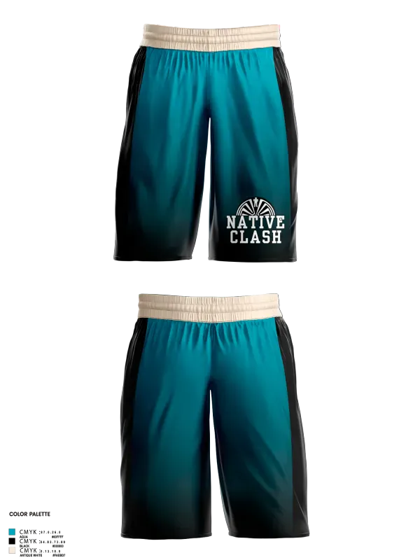 Mens Basketball Shorts, Native Clash, Men's Basketball, Teamtime, Team time, sublimation, custom sports apparel, team uniforms, spirit wear, spiritwear, sports uniforms, custom shirts, team store, custom team store, fundraiser sports, apparel fundraiser