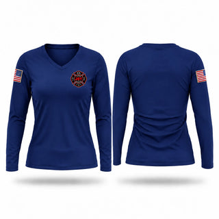 Womens Long Sleeve Vneck Shirt, Joy Fire Department, Fire Department, Teamtime, Team time, sublimation, custom sports apparel, team uniforms, spirit wear, spiritwear, sports uniforms, custom shirts, team store, custom team store, fundraiser sports, apparel fundraiser
