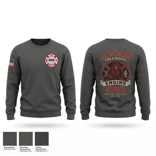Crew Neck Sweatshirt, Lipscomb fire and rescue squad/Department, Fire Department, Teamtime, Team time, sublimation, custom sports apparel, team uniforms, spirit wear, spiritwear, sports uniforms, custom shirts, team store, custom team store, fundraiser sports, apparel fundraiser