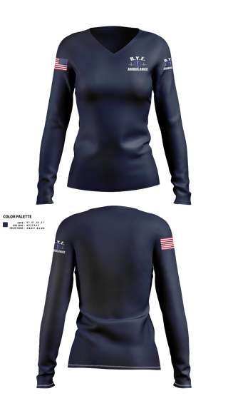Womens Long Sleeve Vneck Shirt, B.Y.E. AMBULANCE SERVICE INC., EMS/EMT, Teamtime, Team time, sublimation, custom sports apparel, team uniforms, spirit wear, spiritwear, sports uniforms, custom shirts, team store, custom team store, fundraiser sports, apparel fundraiser