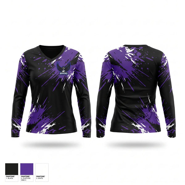 Womens Long Sleeve Vneck Shirt, Lady Ravens, Women's Soccer, Teamtime, Team time, sublimation, custom sports apparel, team uniforms, spirit wear, spiritwear, sports uniforms, custom shirts, team store, custom team store, fundraiser sports, apparel fundraiser