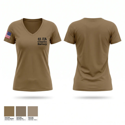 Womens Short Sleeve Vneck Shirt, 4-1 FA Charlie Battery, Army, Teamtime, Team time, sublimation, custom sports apparel, team uniforms, spirit wear, spiritwear, sports uniforms, custom shirts, team store, custom team store, fundraiser sports, apparel fundraiser