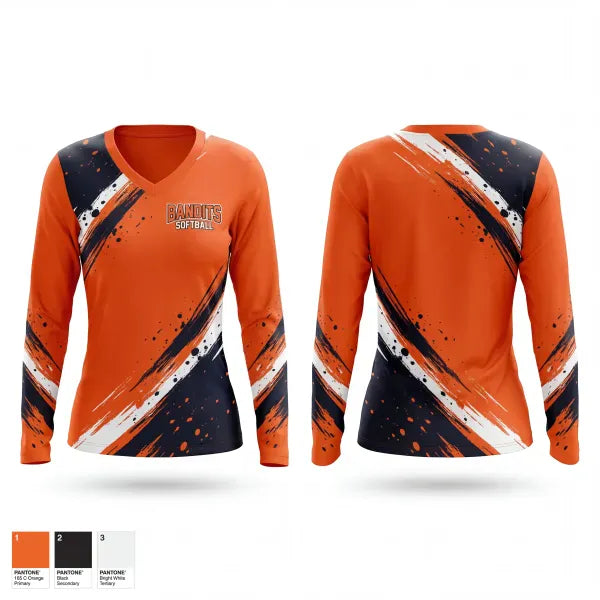 Womens Long Sleeve Vneck Shirt, Bandits, Softball, Teamtime, Team time, sublimation, custom sports apparel, team uniforms, spirit wear, spiritwear, sports uniforms, custom shirts, team store, custom team store, fundraiser sports, apparel fundraiser