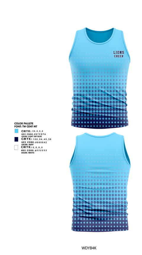 Tank Top, Lions, Cheer, Teamtime, Team time, sublimation, custom sports apparel, team uniforms, spirit wear, spiritwear, sports uniforms, custom shirts, team store, custom team store, fundraiser sports, apparel fundraiser