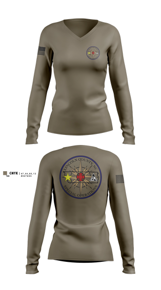 Womens Long Sleeve Vneck Shirt, Lincoln County Special Operations, Police, Teamtime, Team time, sublimation, custom sports apparel, team uniforms, spirit wear, spiritwear, sports uniforms, custom shirts, team store, custom team store, fundraiser sports, apparel fundraiser