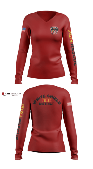 Womens Long Sleeve Vneck Shirt, White Shield Fire Department, Fire Department, Teamtime, Team time, sublimation, custom sports apparel, team uniforms, spirit wear, spiritwear, sports uniforms, custom shirts, team store, custom team store, fundraiser sports, apparel fundraiser