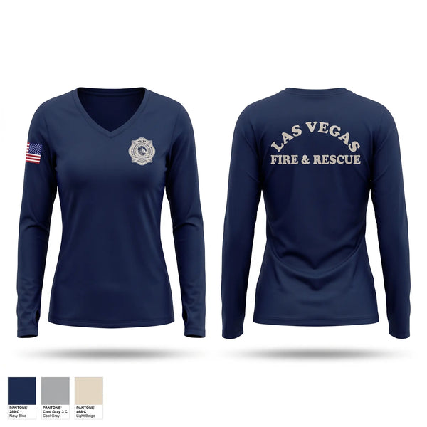Womens Long Sleeve Vneck Shirt, Las Vegas fire and rescue, Fire Department, Teamtime, Team time, sublimation, custom sports apparel, team uniforms, spirit wear, spiritwear, sports uniforms, custom shirts, team store, custom team store, fundraiser sports, apparel fundraiser