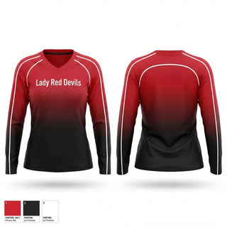 Womens Long Sleeve Vneck Shirt, Lady Red Devils, Softball, Teamtime, Team time, sublimation, custom sports apparel, team uniforms, spirit wear, spiritwear, sports uniforms, custom shirts, team store, custom team store, fundraiser sports, apparel fundraiser