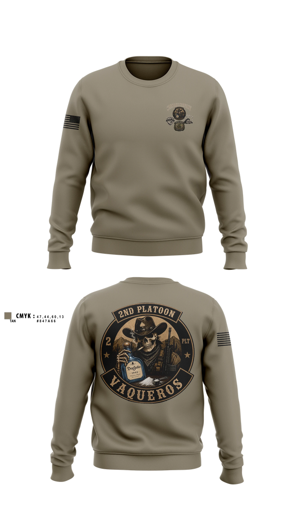 Crew Neck Sweatshirt, 2nd Platoon Vaqueros, Army, Teamtime, Team time, sublimation, custom sports apparel, team uniforms, spirit wear, spiritwear, sports uniforms, custom shirts, team store, custom team store, fundraiser sports, apparel fundraiser
