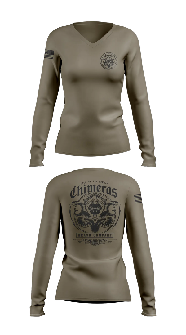 Womens Long Sleeve Vneck Shirt, Bravo Company, 401st Cyber Battalion, Army, Teamtime, Team time, sublimation, custom sports apparel, team uniforms, spirit wear, spiritwear, sports uniforms, custom shirts, team store, custom team store, fundraiser sports, apparel fundraiser