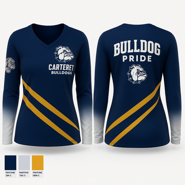 Womens Long Sleeve Vneck Shirt, CARTERET BULLDOGS, , Teamtime, Team time, sublimation, custom sports apparel, team uniforms, spirit wear, spiritwear, sports uniforms, custom shirts, team store, custom team store, fundraiser sports, apparel fundraiser