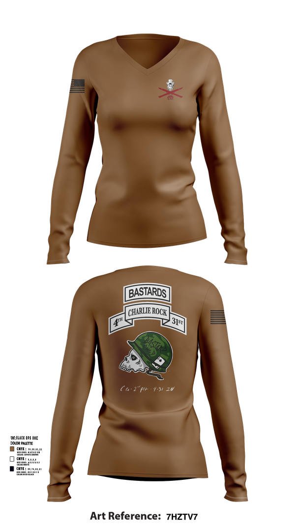 Womens Long Sleeve Vneck Shirt, Charlie Rock, 4-31 IN, 2IBCT, 10MTN, , Teamtime, Team time, sublimation, custom sports apparel, team uniforms, spirit wear, spiritwear, sports uniforms, custom shirts, team store, custom team store, fundraiser sports, apparel fundraiser