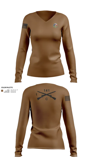 Womens Long Sleeve Vneck Shirt, C Co 1-141 IN, Army, Teamtime, Team time, sublimation, custom sports apparel, team uniforms, spirit wear, spiritwear, sports uniforms, custom shirts, team store, custom team store, fundraiser sports, apparel fundraiser