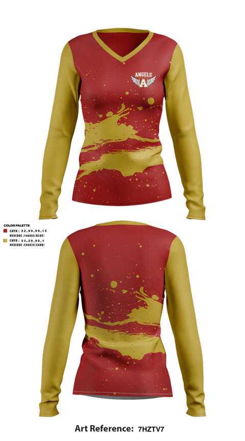 Womens Long Sleeve Vneck Shirt, Angels, , Teamtime, Team time, sublimation, custom sports apparel, team uniforms, spirit wear, spiritwear, sports uniforms, custom shirts, team store, custom team store, fundraiser sports, apparel fundraiser