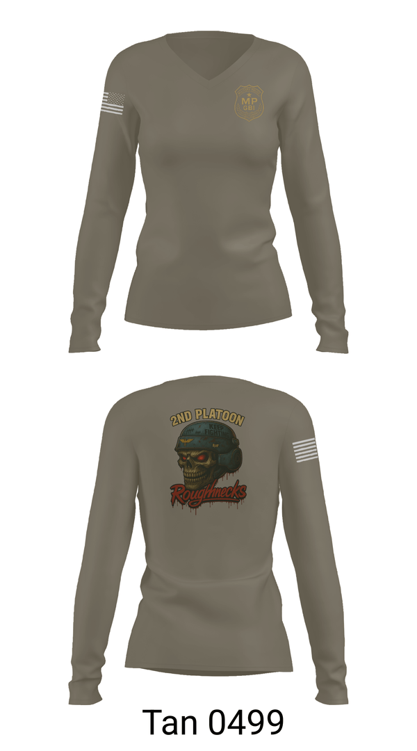 Womens Long Sleeve Vneck Shirt, 2nd Platoon roughnecks 49th, Army, Teamtime, Team time, sublimation, custom sports apparel, team uniforms, spirit wear, spiritwear, sports uniforms, custom shirts, team store, custom team store, fundraiser sports, apparel fundraiser