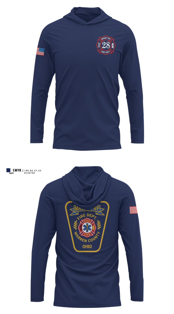 Long Sleeve Performance Shirt with hood, Massie Township Fire Department, Fire Department, Teamtime, Team time, sublimation, custom sports apparel, team uniforms, spirit wear, spiritwear, sports uniforms, custom shirts, team store, custom team store, fundraiser sports, apparel fundraiser