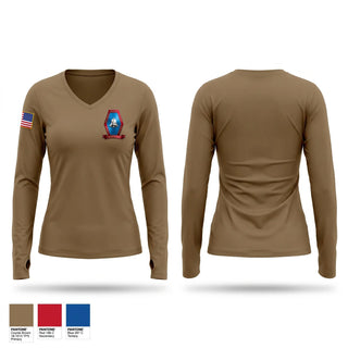 Womens Long Sleeve Vneck Shirt, Libertyville Army Recruiting Company, Army, Teamtime, Team time, sublimation, custom sports apparel, team uniforms, spirit wear, spiritwear, sports uniforms, custom shirts, team store, custom team store, fundraiser sports, apparel fundraiser