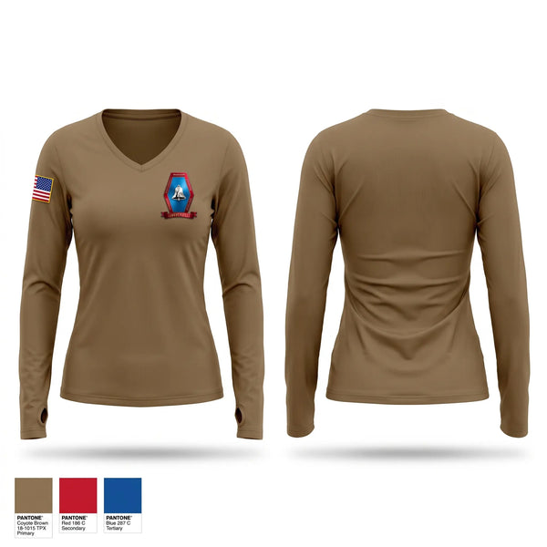 Womens Long Sleeve Vneck Shirt, Libertyville Army Recruiting Company, Army, Teamtime, Team time, sublimation, custom sports apparel, team uniforms, spirit wear, spiritwear, sports uniforms, custom shirts, team store, custom team store, fundraiser sports, apparel fundraiser