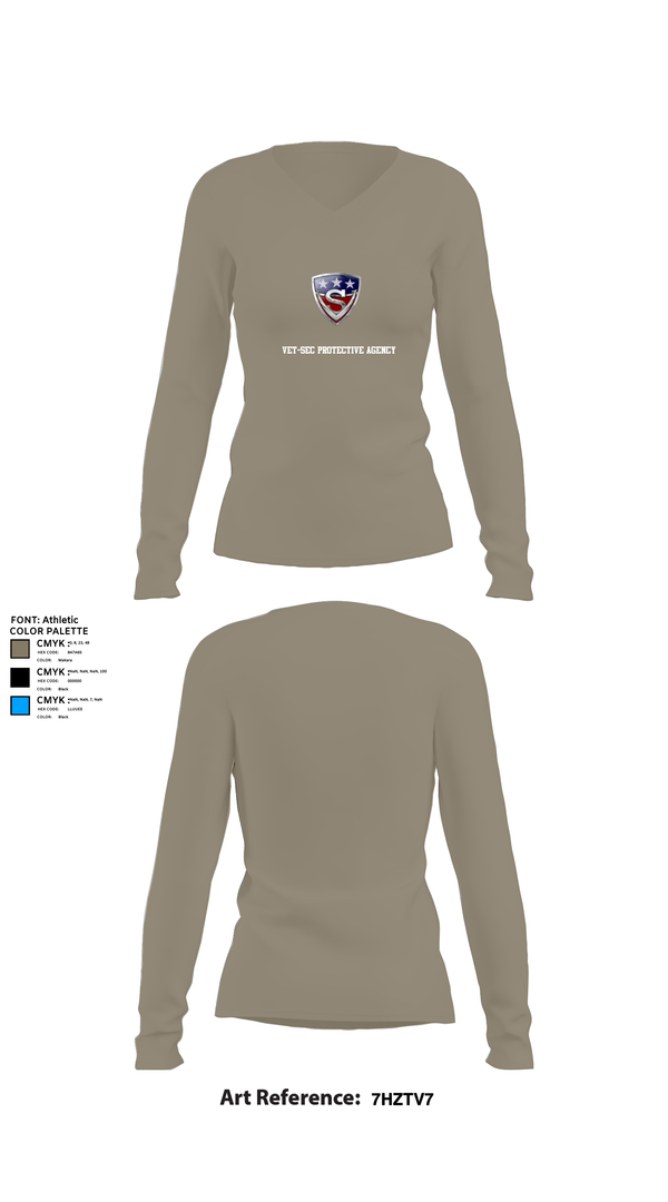 Womens Long Sleeve Vneck Shirt, Vet-Sec Protective agency, , Teamtime, Team time, sublimation, custom sports apparel, team uniforms, spirit wear, spiritwear, sports uniforms, custom shirts, team store, custom team store, fundraiser sports, apparel fundraiser