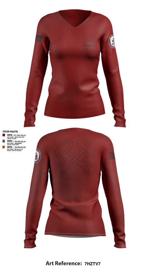 Womens Long Sleeve Vneck Shirt, Uss San Antonio, Navy, Teamtime, Team time, sublimation, custom sports apparel, team uniforms, spirit wear, spiritwear, sports uniforms, custom shirts, team store, custom team store, fundraiser sports, apparel fundraiser