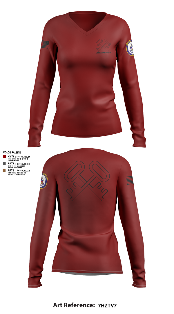 Womens Long Sleeve Vneck Shirt, Uss San Antonio, Navy, Teamtime, Team time, sublimation, custom sports apparel, team uniforms, spirit wear, spiritwear, sports uniforms, custom shirts, team store, custom team store, fundraiser sports, apparel fundraiser