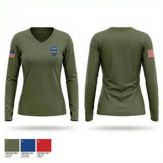 Womens Long Sleeve Vneck Shirt, Tahlequah Police Department, Police, Teamtime, Team time, sublimation, custom sports apparel, team uniforms, spirit wear, spiritwear, sports uniforms, custom shirts, team store, custom team store, fundraiser sports, apparel fundraiser