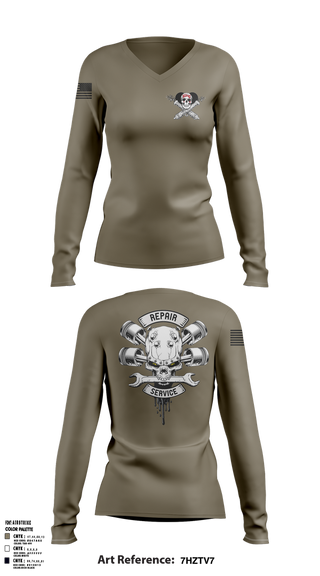 Womens Long Sleeve Vneck Shirt, 1-320TH FAR FOX CO, Army, Teamtime, Team time, sublimation, custom sports apparel, team uniforms, spirit wear, spiritwear, sports uniforms, custom shirts, team store, custom team store, fundraiser sports, apparel fundraiser