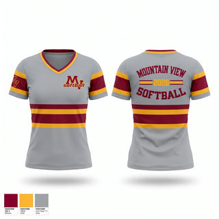 Womens Short Sleeve Vneck Shirt, Mountain View Bruins, Softball, Teamtime, Team time, sublimation, custom sports apparel, team uniforms, spirit wear, spiritwear, sports uniforms, custom shirts, team store, custom team store, fundraiser sports, apparel fundraiser