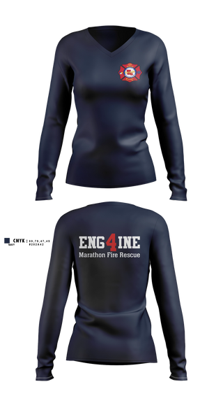 Womens Long Sleeve Vneck Shirt, Marathon Fire Rescue, Fire Department, Teamtime, Team time, sublimation, custom sports apparel, team uniforms, spirit wear, spiritwear, sports uniforms, custom shirts, team store, custom team store, fundraiser sports, apparel fundraiser