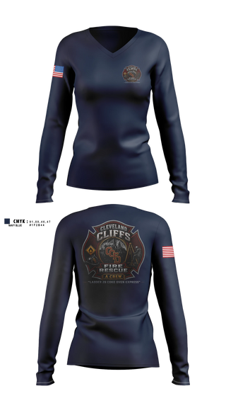 Womens Long Sleeve Vneck Shirt, Cleveland Cliffs Fire Department, Fire Department, Teamtime, Team time, sublimation, custom sports apparel, team uniforms, spirit wear, spiritwear, sports uniforms, custom shirts, team store, custom team store, fundraiser sports, apparel fundraiser