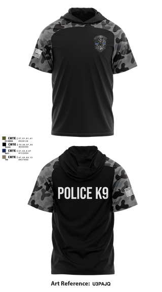 Short Sleeve Performance Shirt with hood, Roy Cit Police K9, Police, Teamtime, Team time, sublimation, custom sports apparel, team uniforms, spirit wear, spiritwear, sports uniforms, custom shirts, team store, custom team store, fundraiser sports, apparel fundraiser